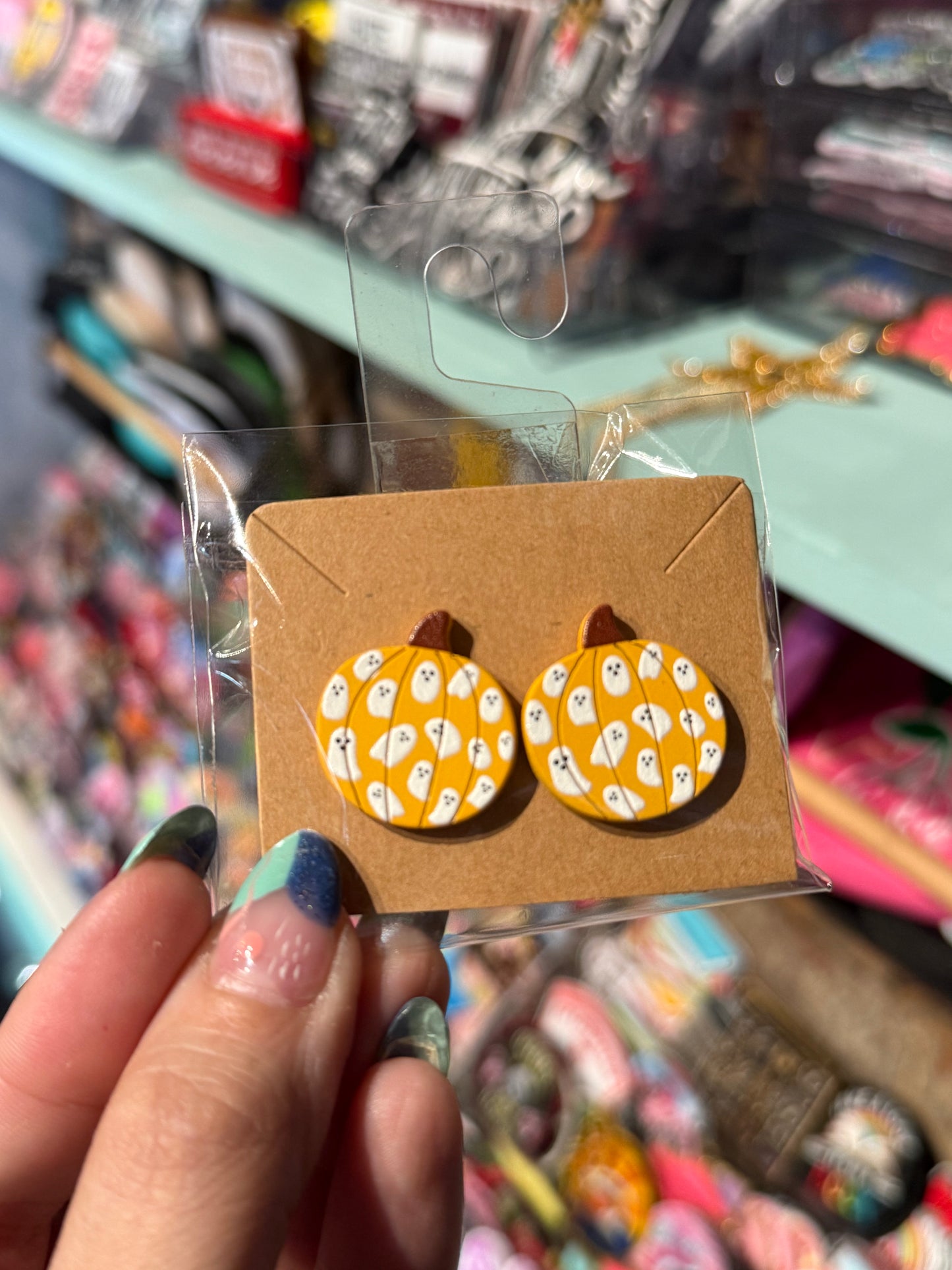 Clay Pumpkin Ghost Studs