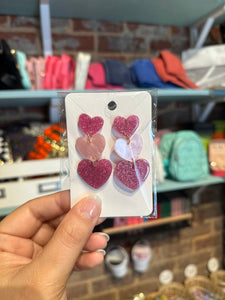 Triple Pink Glitter Hearts