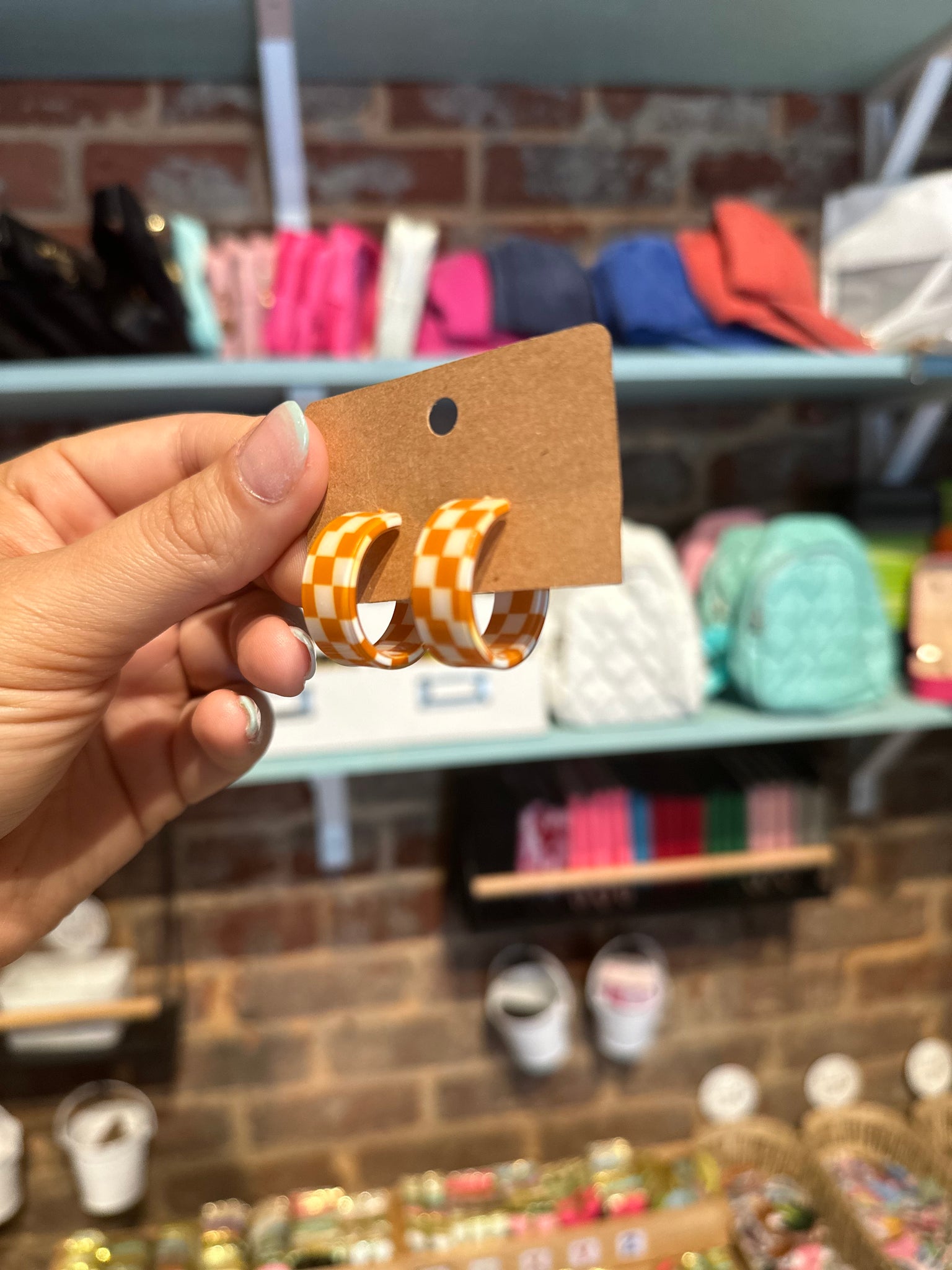 Orange Checkered Earrings