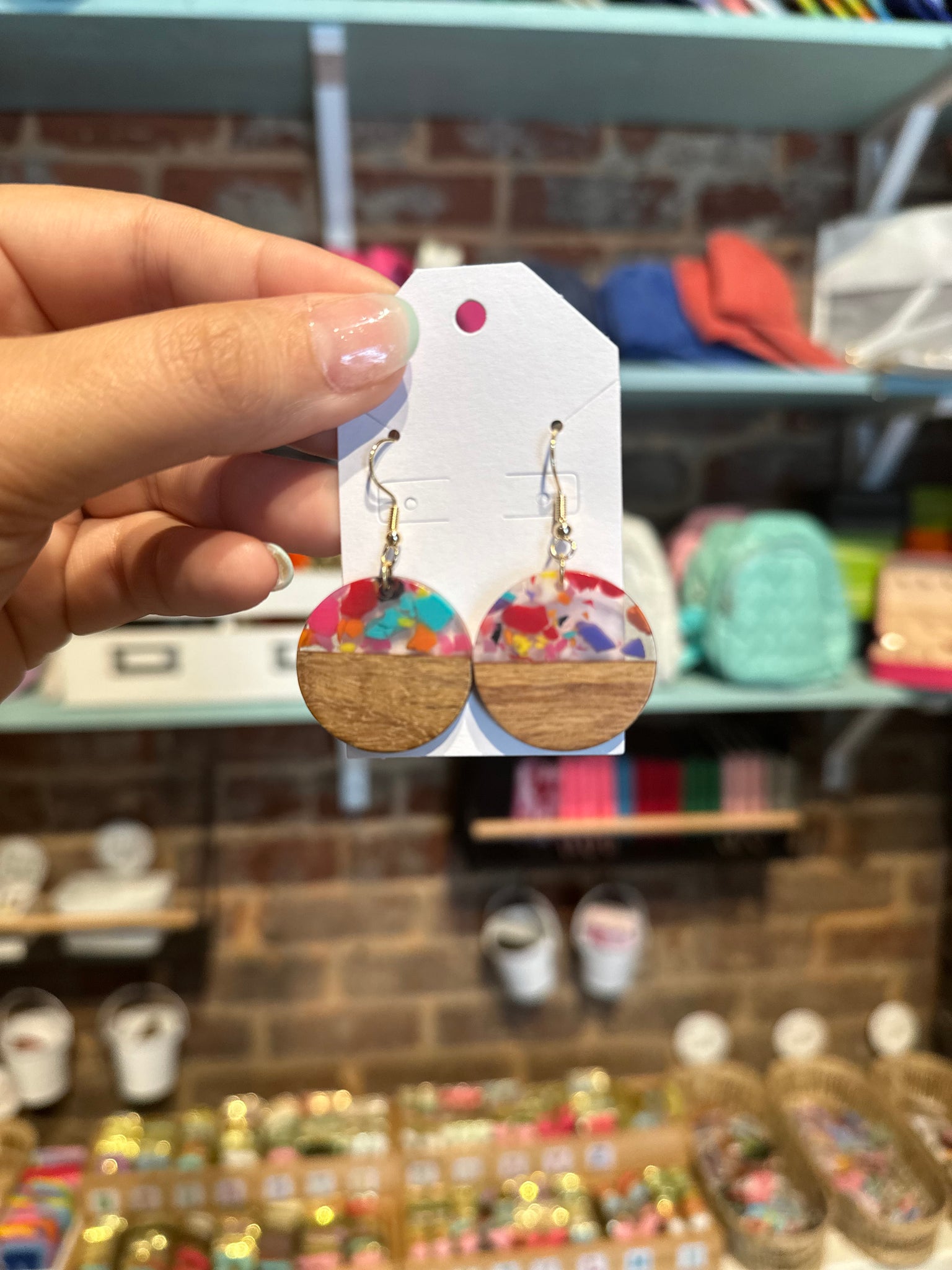 Half Wood Half Acrylic Circle Earrings