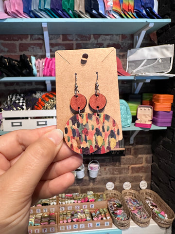 Painted Wood Round Earrings