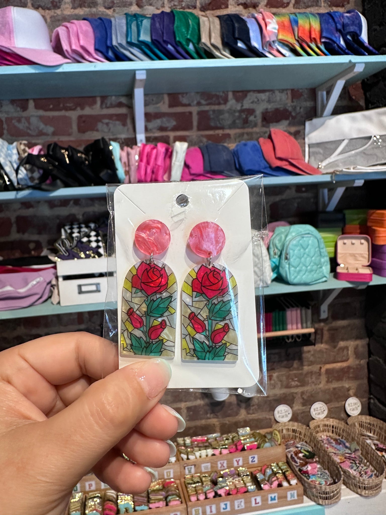 Stained Glass Rose Earrings