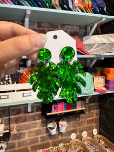 Green Monstera Leaf Earrings