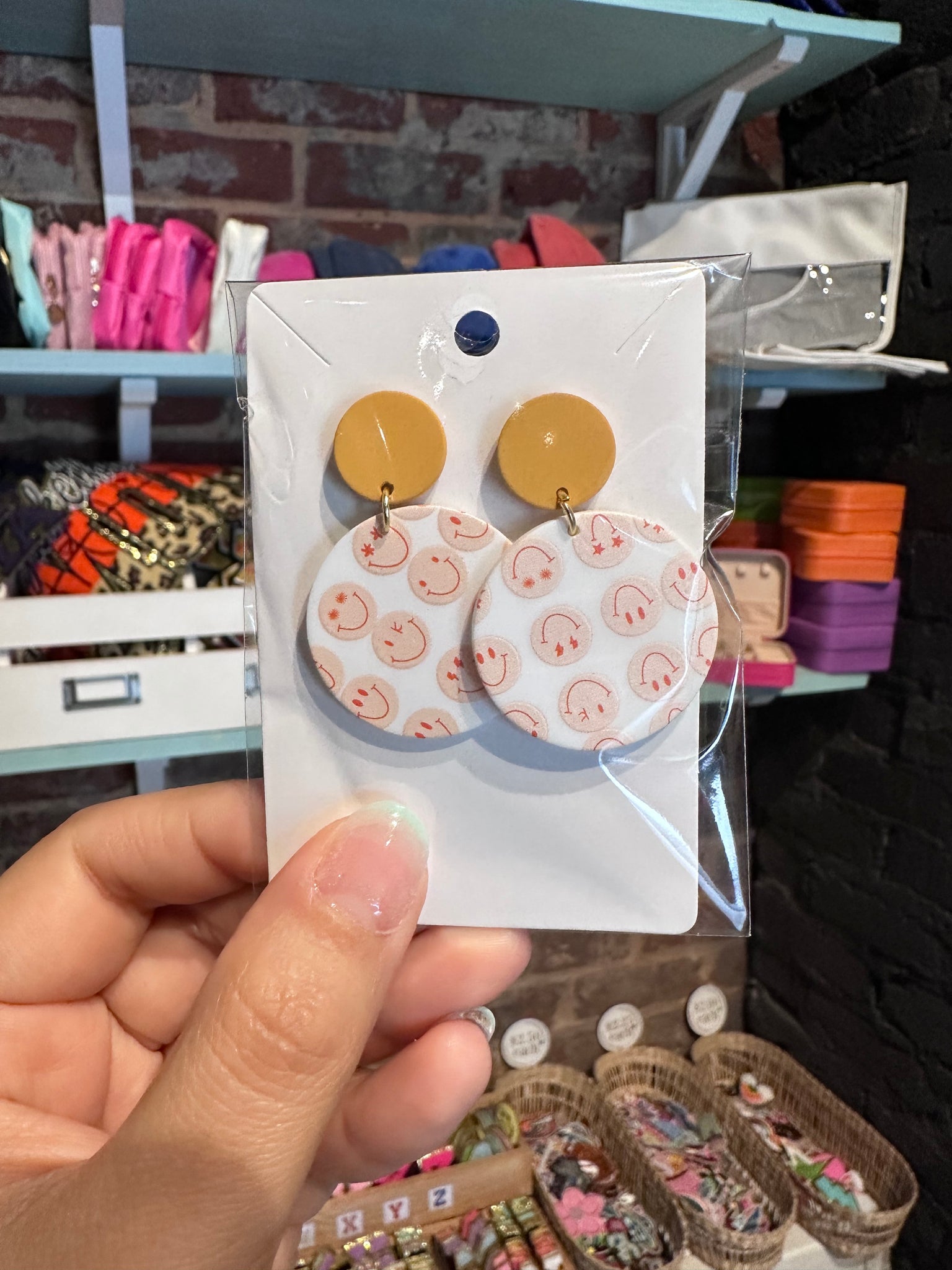 Peach Smiley Round Earrings