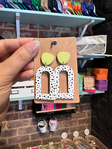 Polka Dot and Light Green Accent Earrings