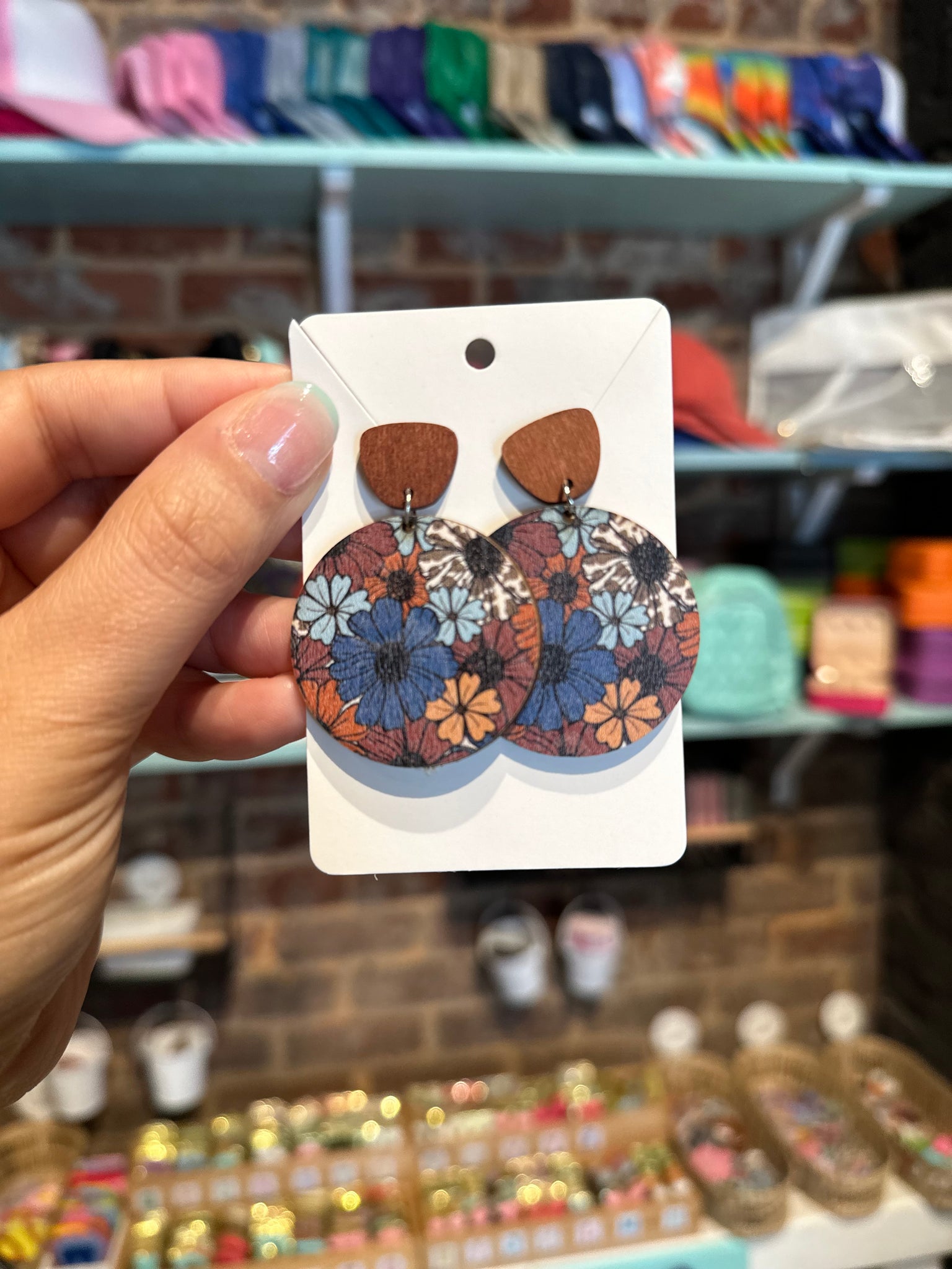 Wooden Floral Round Earrings