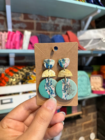 Teal and Gold Clay Earrings