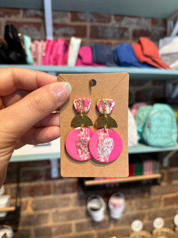 Pink and Gold Clay Earrings