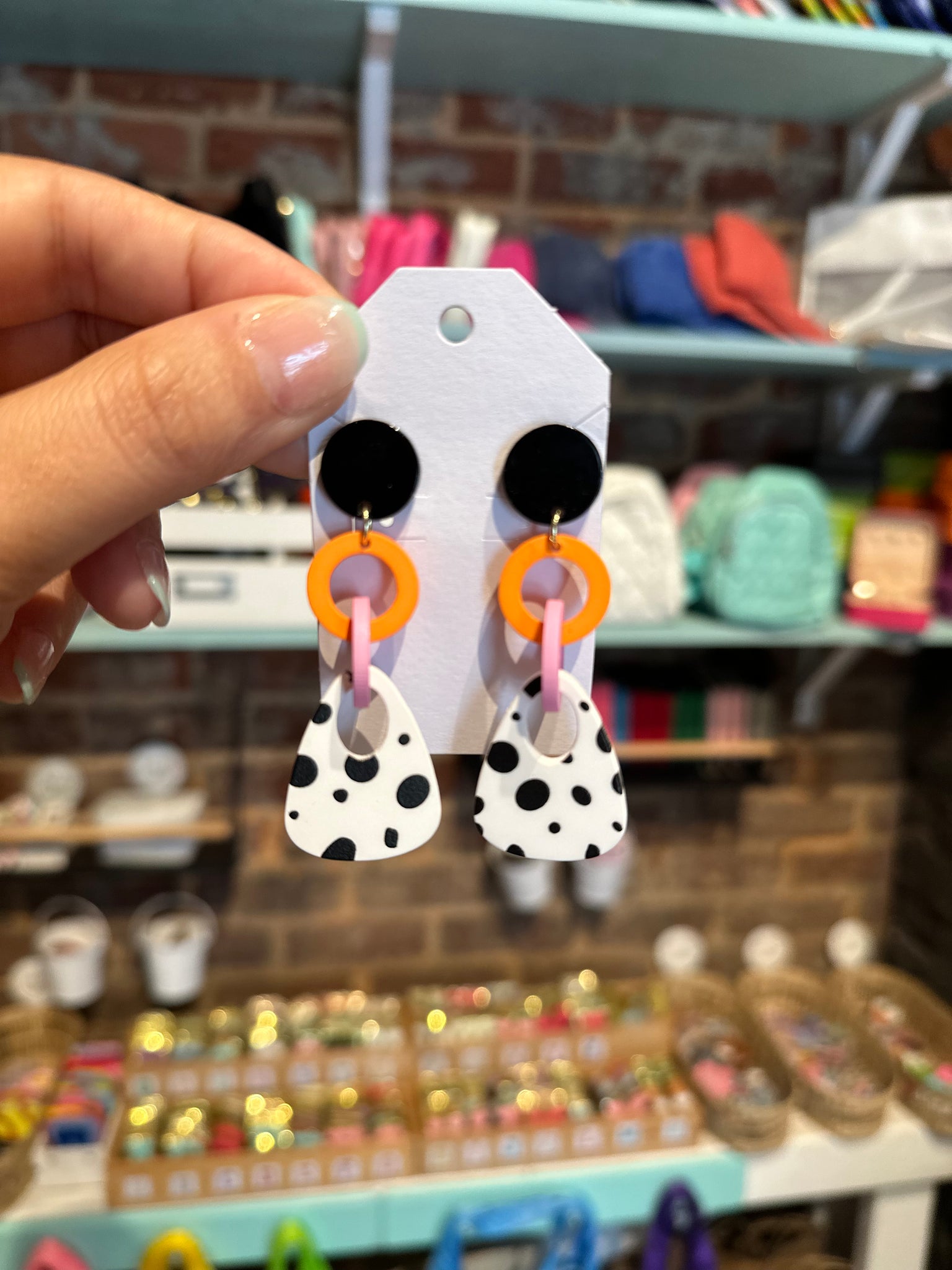 Pink, black and Orange Dangle Earrings