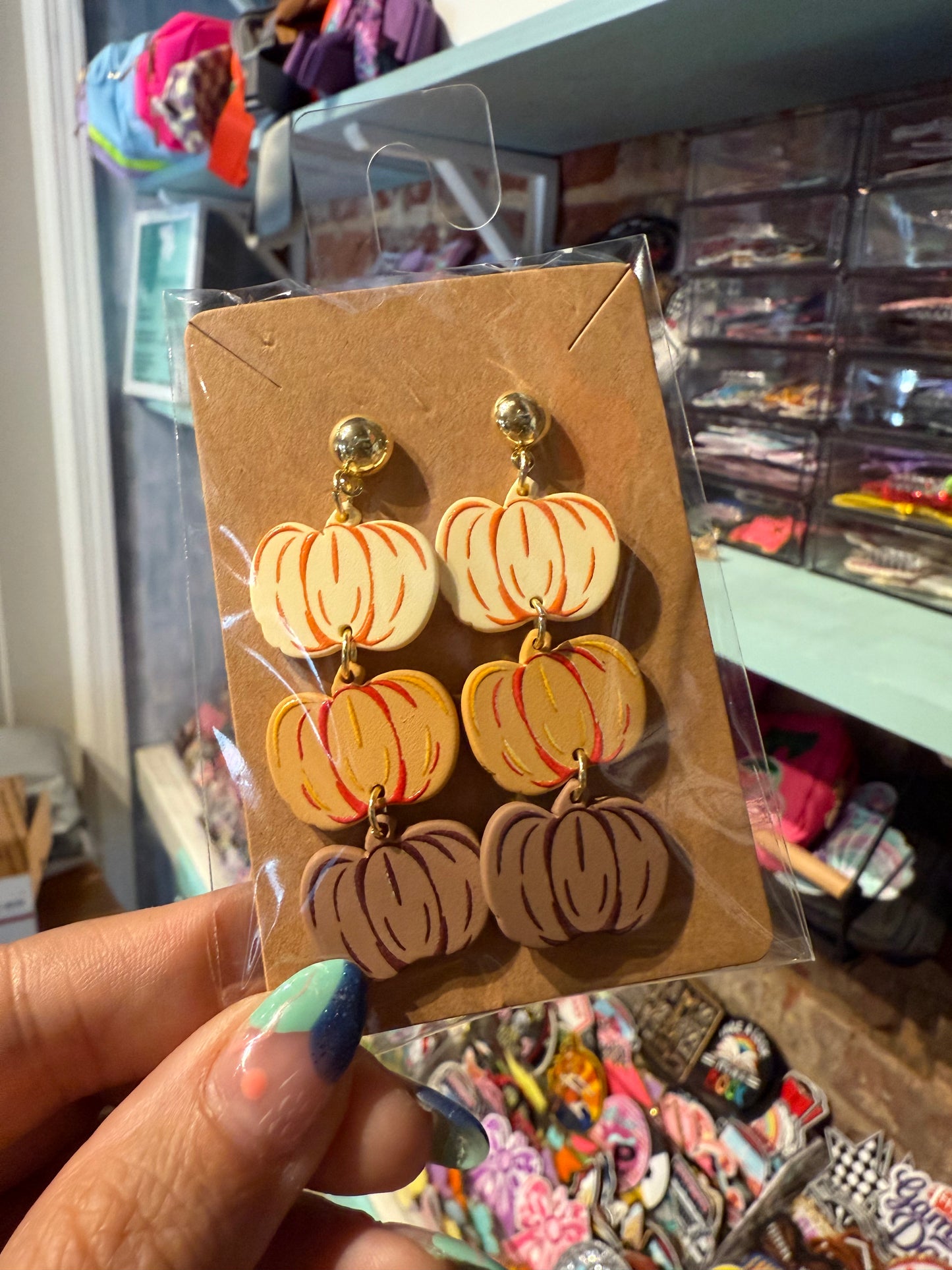 Triple Pumpkin Dangle Earrings
