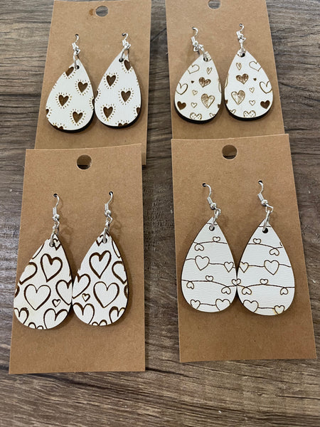 Wooden Heart Earrings (7 designs)