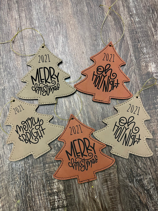 Leather Engraved Christmas Tree Ornament