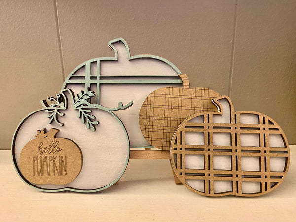 Wooden Mini Pumpkin Set - With Stand