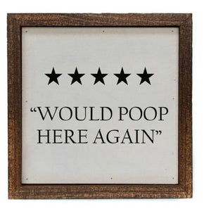 Will Poop Here Again - 6x6 Framed Sign