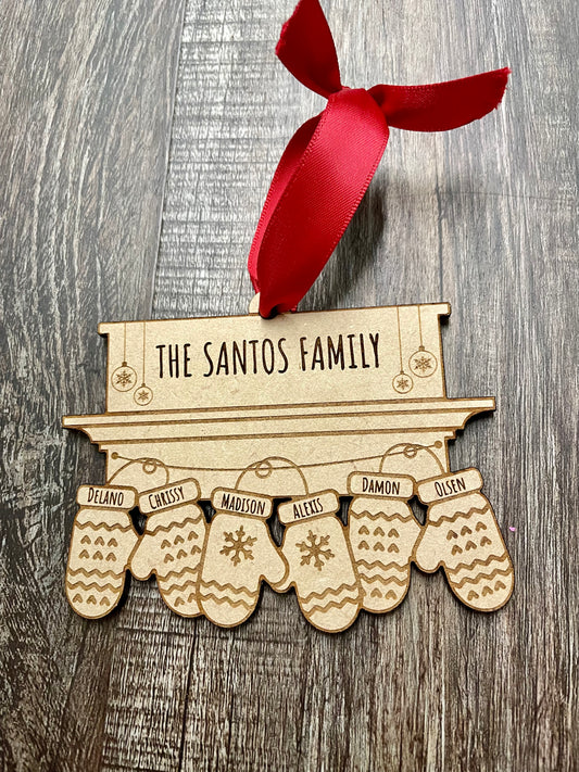 Family Mittens Hung on the Mantle